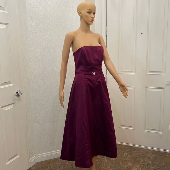 Michaelangelo Size 4 Dress Strapless Burgundy Diamond Belted Accent Formal Prom - Picture 1 of 12